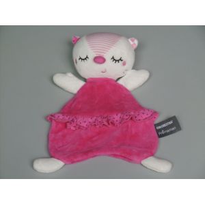 Doudou chat plat rose blanc Orchestra - Occasion