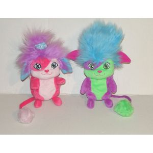 Peluche Popples Bubbles Sunny Rose Oreilles Bleu Et Yikes Mauve Vert - Lot 2 Peluches Spin Master 22 Et 24 Cm - Occasion