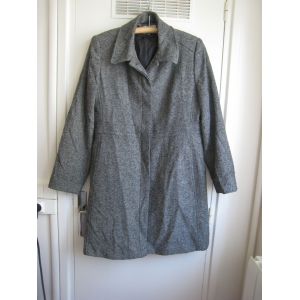 Manteau Chiné Noir Et Blanc Forme Redingote 44 - Occasion