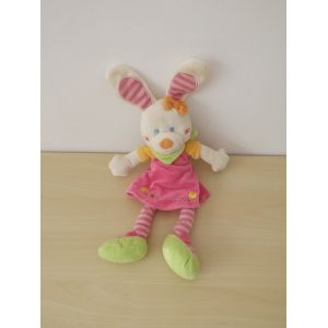 Doudou Lapin Robe Rose Rayures Mots D'enfants - Occasion