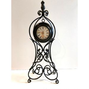 Horloge Pendule de Cheminée Vintage Fer Forgé Patiné Vert de Gris Retro Art Déco - Occasion