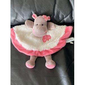 Baby'nat - Zoé L'hippo Doudou Plat Blanc Rose Fleur - Occasion