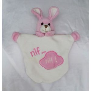 Doudou Peluche Lapin Marionnette Blanc Rose Nif Nif Eveil et Tendresse CMP - Occasion