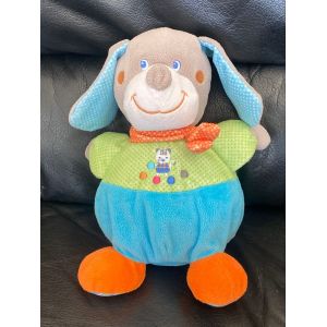 B Doudou boule Chien gris bleu vert &agrave; pois chat Mots d'enfants 23cm foulard orange - Occasion