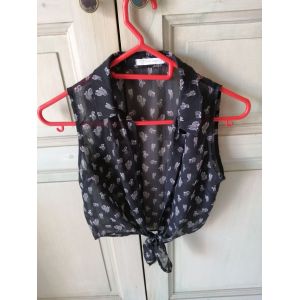 Chemisier Fluide Transparent Noir Imprimé Cactus Gémo Taille 34 À Nouer Neuf - Occasion