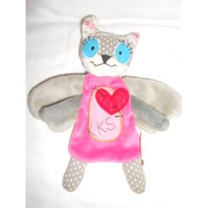 Doudou Plat Chat Hibou Chouette Rose Aile Gris Coeur Pois Ikks Addict Yeux Bleu Tete Fleur - Occasion