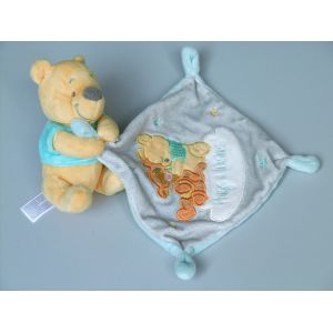 Doudou Winnie mouchoir Hugs & Wishes Disney bleu gris jaune - Occasion