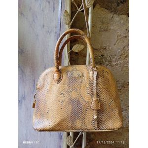 Sac à main bandoulière Vintage - Marque Mansfield - cuir imprimé python beige - Occasion