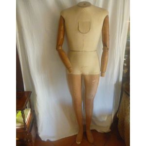 MANNEQUIN Homme Articulé Marque SIEGEL - 1930 - Bois plâtre et tissus - 1m70 Rare - Occasion