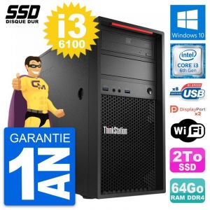 PC Tour Lenovo ThinkStation P320 Intel i3-6100 RAM 64Go SSD 2To Windows 10 Wifi - Occasion