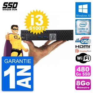 Mini PC Dell OptiPlex 3040 Micro i3-6100T RAM 8Go SSD 480Go HDMI Windows 10 Wifi - Occasion