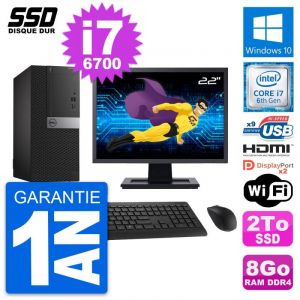 PC Tour Dell 7050 Ecran 22" Intel i7-6700 RAM 8Go SSD 2To HDMI Windows 10 Wifi - Occasion