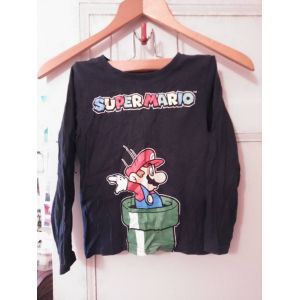 Tee-Shirt Noir Imprimé Coloré 6 Ans Super Mario. - Occasion