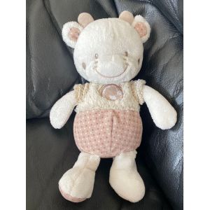 Mots d'enfants doudou vache beige marron blanc pois oiseau 30cm - Occasion