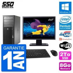 PC Tour HP WorkStation Z210 Ecran 22" Intel G630 RAM 8Go SSD 2To Windows 10 Wifi - Occasion