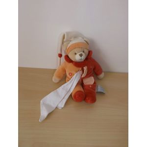 Doudou Ours Avec Son Mouchoir Orange Blanc Doudou Et Compagnie - Occasion