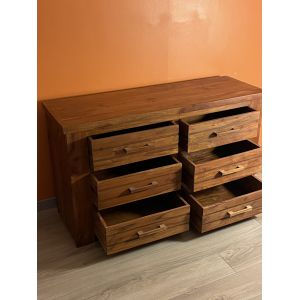 Lit bois massif en teck avec sa commode dimension matelas 140 x 190 - Occasion