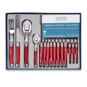 M&eacute;nag&egrave;re 16 Pi&egrave;ces Laguiole Acier Inoxydable Rouge Pour 4 Personnes - Occasion