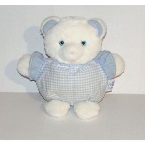 Doudou Ours Boule Tissus A Carreaux Bleu Vintage Cedeji - Occasion