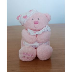 Peluche. Doudou ours rose avec un bonnet de nuit. TY. Baby girl. 17,5 cm - Occasion