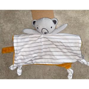 Doudou Premaman Koala Ours Gris Blanc Raye Ocre Moutarde Jouet Peluche Bebe Naissance Orchestra Attache Tetine Sucette Ourson Animal Happy Days - Occasion