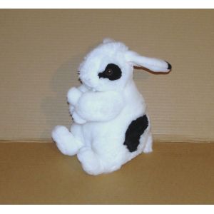 Peluche Lapin Blanc Et Noir Assis Doudou Lapin 24 Cm - Occasion