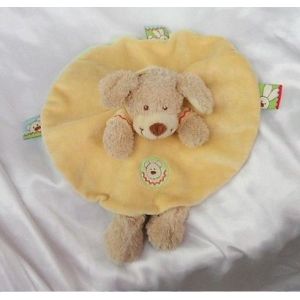 Doudou Plat Chien Beige Rond Jaune Capuche Etiquettes Jaune Verso Vert Nicotoy - Occasion