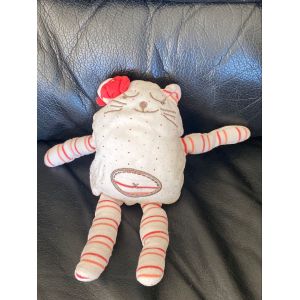 Doudou Chat Double Face Blanc Rouge Pois Rayé Brioche La Halle 23 Cm - Occasion