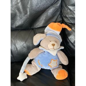 Doudou Luminescent Lapin Chien Gris Bleu Orange Étoile Baby Nat 19-25cm - Occasion