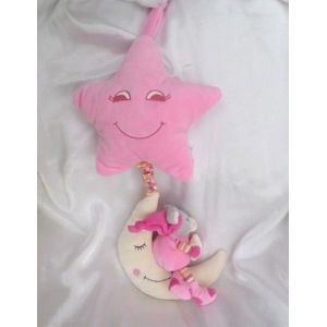 Doudou Peluche Musical Etoile Et Lune Souris Rose Et Blanc Gipsy - Occasion