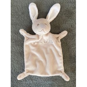 Doudou Peluche Lapin Plat Gris Et Blanc Grain De Blé 26cm - Occasion