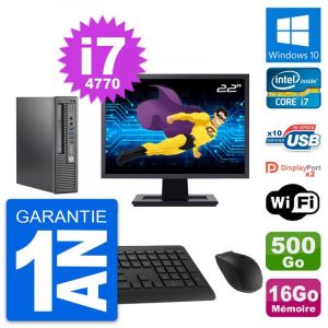 Mini PC HP 800 G1 USDT Ecran 22" i7-4770 RAM 16Go Disque 500Go Windows 10 Wifi - Occasion