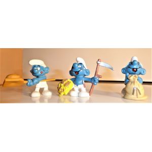 Schtroumpfs (Lot De 3) Faucheur Et Gerbe De Bl&eacute; (Schleich 3), Meunier (Peyo 4), Boulanger (Peyo 1) Vintage, 1981 - Occasion