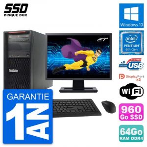 PC Tour Lenovo P320 MT Ecran 27" Intel G4400 RAM 64Go SSD 960Go Windows 10 Wifi - Occasion