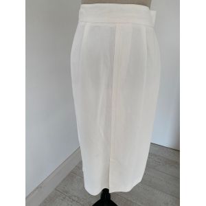Jupe Mi Longue Taille 40 Lin Et Viscose¿ Fendue Devant¿ Se Ferme Derrière Par Zip¿ Couleur Blanche.. Marque Française¿ Veste Assortie Disponible - Occasion