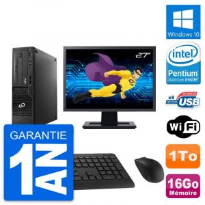 PC Fujitsu E510 DT Ecran 27" Pentium G2020 RAM 16Go Disque 1To Windows 10 Wifi - Occasion