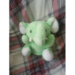 Doudou Peluche Éléphant Vert Pomme Blanc Assis Cp Vintage - Occasion