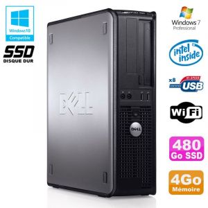 PC DELL Optiplex 760 DT Intel E5200 2,5Ghz 4Go DDR2 480Go SSD WIFI Win 7 - Occasion