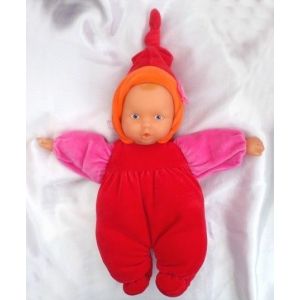 Doudou Poup&eacute;e Babypouce Rouge Bras Rose Bonnet Bordure Orange Fleur Rose 2004 Corolle - Occasion