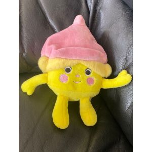 Doudou peluche mascotte courtepaille jaune et bonnet rose 20cm - Occasion