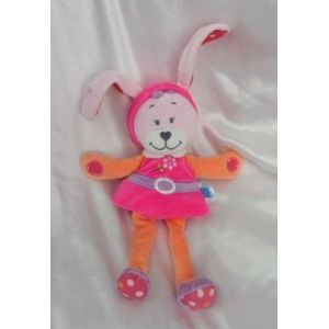 Doudou Peluche Lapin Rose Et Orange Tex Baby - Occasion