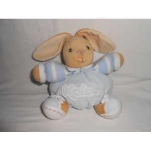 Doudou Lapin Bleu Blanc Boule By Kaloo Tricot Raye Noeud Chaussure - Occasion
