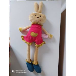 Grand Doudou Lapin Egmont Toys Robe Rose Et Moutarde Tête Fleur - Occasion