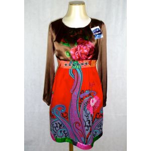 Desigual Robe Marron, Rouge Et Multicolore Manches Longue T 38 Neuf - Occasion