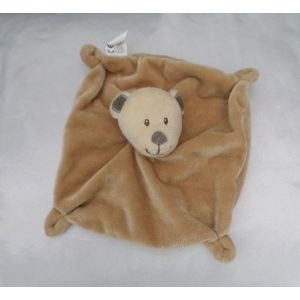 Doudou Peluche Plat Carr&eacute; Ours Beige Ecru Nez Gris Nicotoy - Occasion
