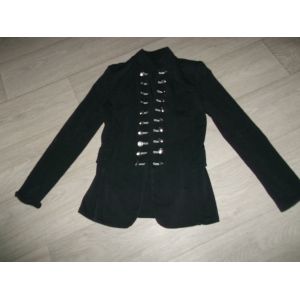 Veste Sweat Noire Décos Boutons Argentés Style Officier Taille Xl Tbe - Occasion