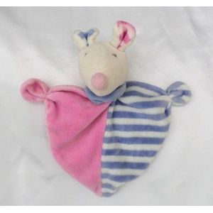 Doudou Peluche Plat Souris Rose Rayures Blanc Et Violet Baby Club - Occasion