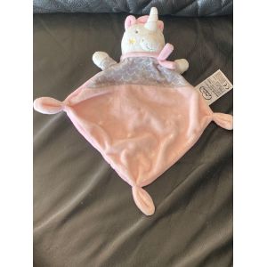 Mots d'enfants Doudou plat licorne rose gris &eacute;toile 29cm - Occasion
