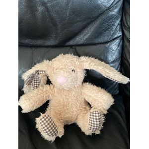 Doudou peluche lapin nez rose beige ray&eacute; marron blanc anione 18-28cm - Occasion