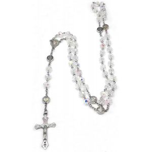 Chapelet De Perles De Cristal,Pendentif Croix Chrétienne Médaille,Collier Chapelet Catholique,Collier De Croix Catholique,Crucifix Et Médaille Du Sol Sacré,Communion Baptême Amulette - Occasion